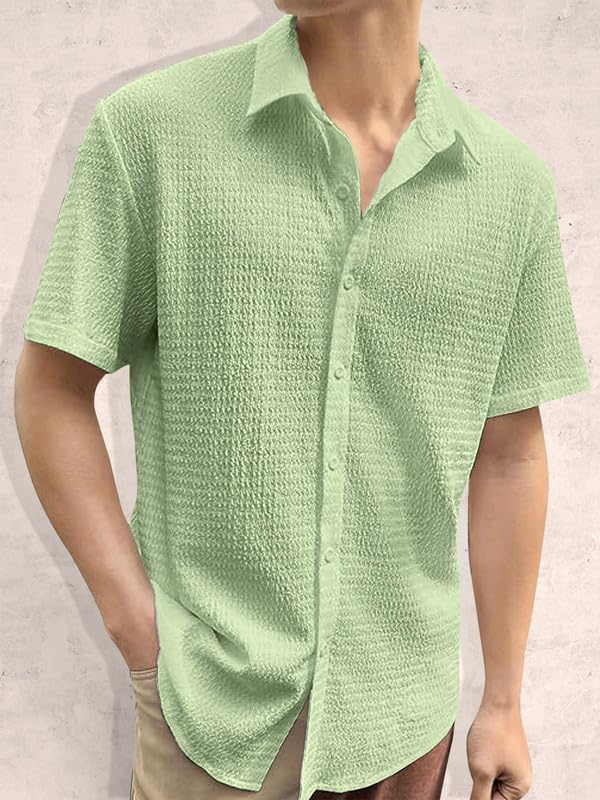 Pinkmint Popcorn Shirt for Men Soild Slim Fit Sleeve