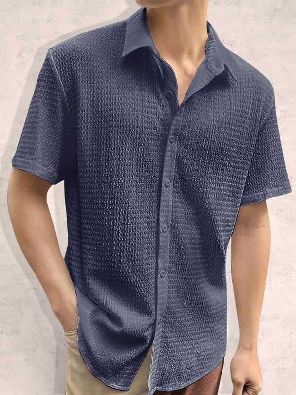 Pinkmint Popcorn Shirt for Men Soild Slim Fit Sleeve