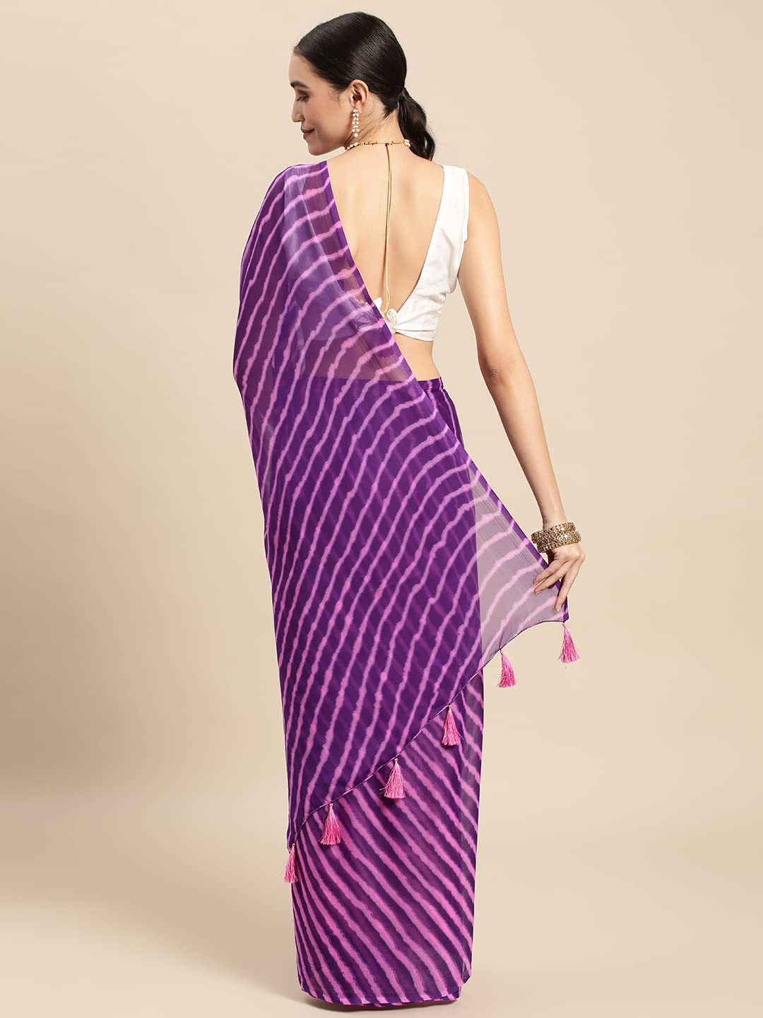Women's Chiffon Lehriya Printed Saree Without Blouse