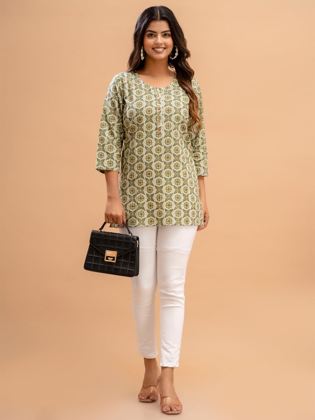feranoid Women Cotton Printed Straight Short Kurti