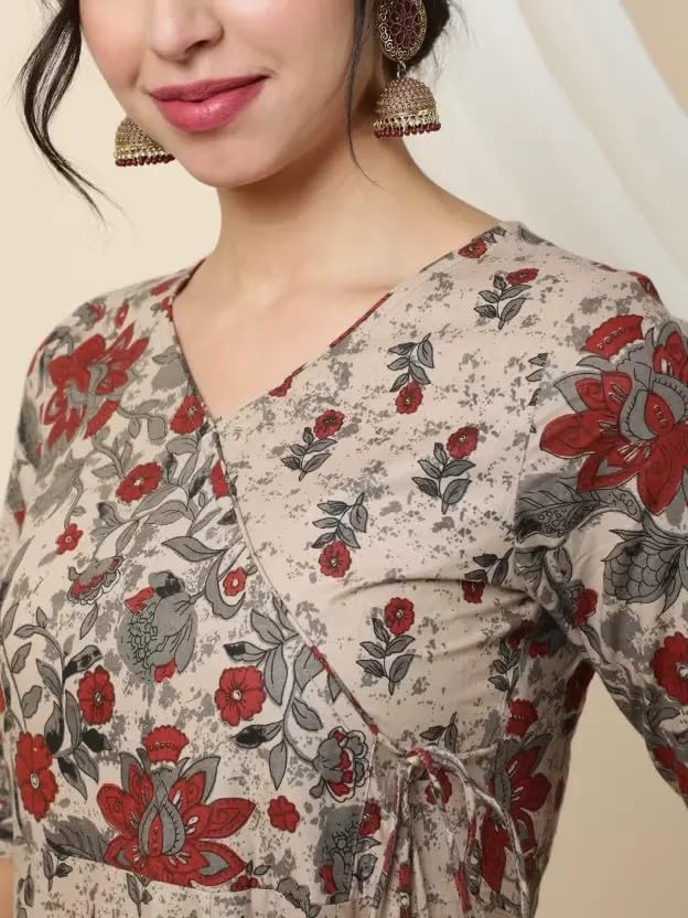 Women's Rayon Anarkali Floral Printed Angrakha Kurta