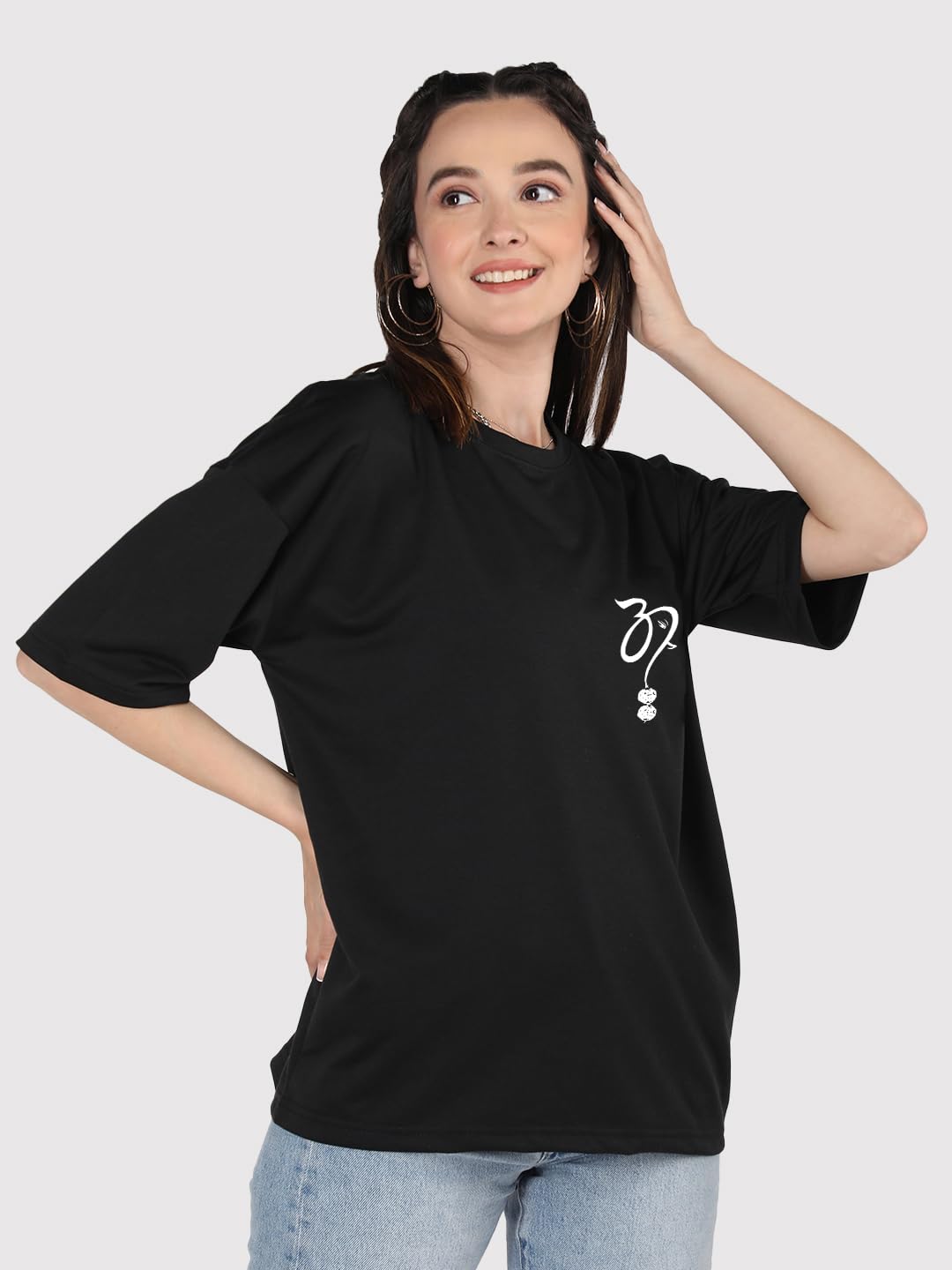 CHKOKKO Women's Polyester Oversized Fit Oversized Round Neck Drop Shoulder Printed T-Shirt