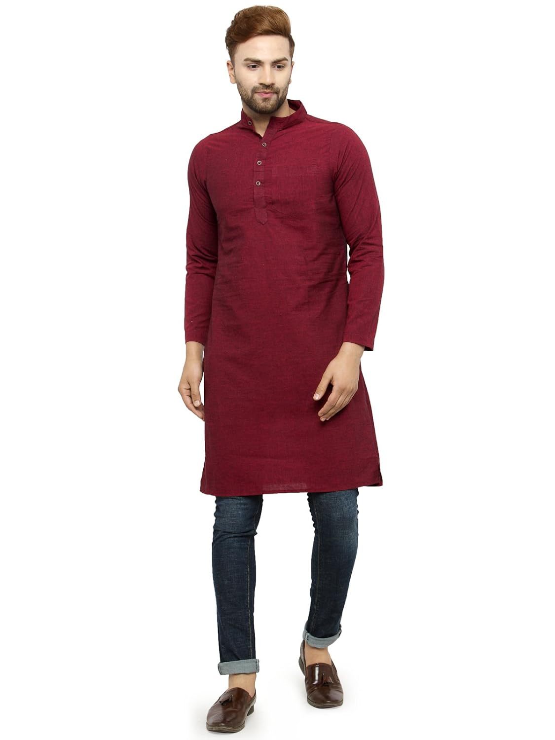 Enchanted Drapes Mens' Solid Cotton Long Kurta