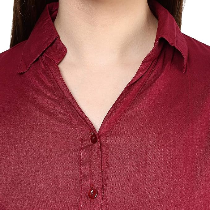 KBNBJ Women’s Regular Fit Solid V-Collared Casual Shirt