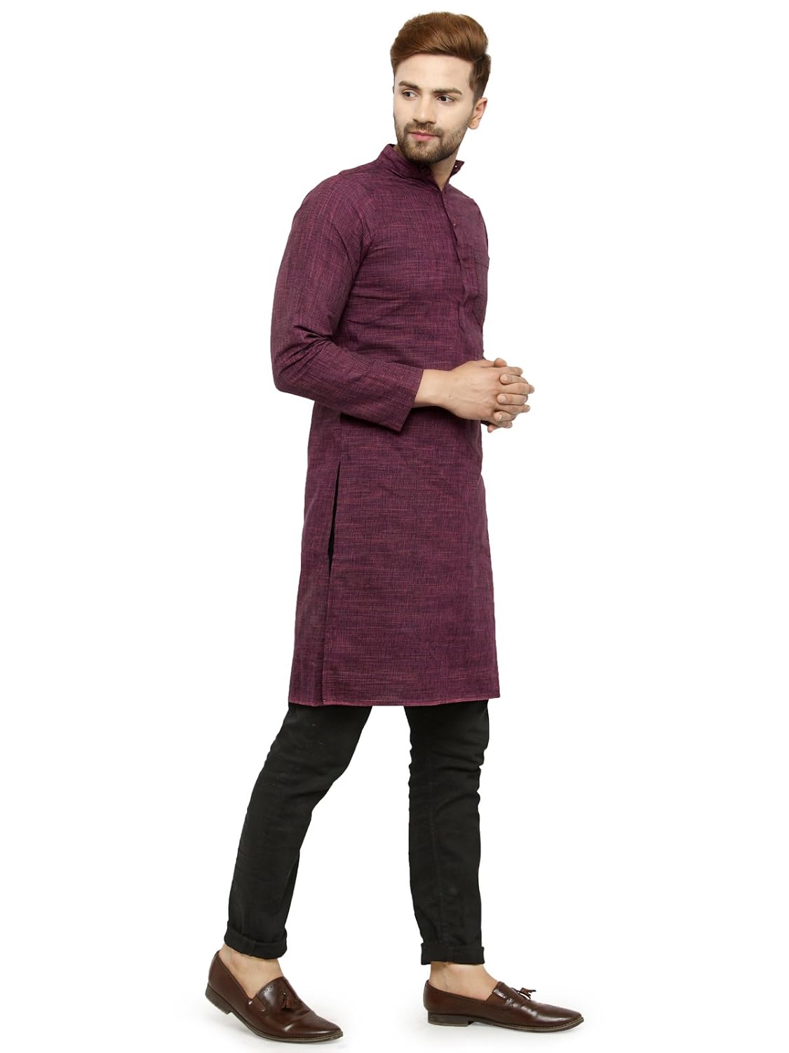 Enchanted Drapes Mens' Solid Cotton Long Kurta