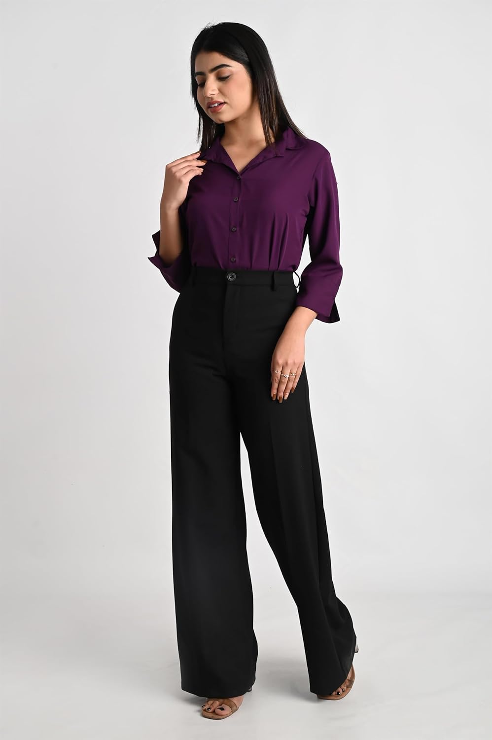 GM SARA Women's Polyester Stylish Regular Fit Button Down Plain Solid Formal Casual Shirts for Women Office Wear