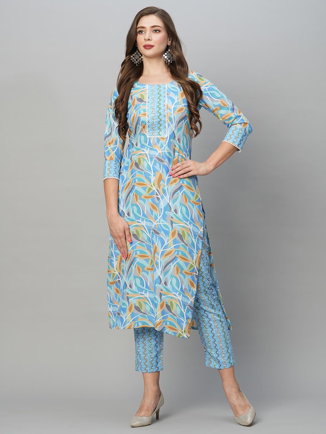 GoSriKi Women's Cotton Blend Floral Straight
