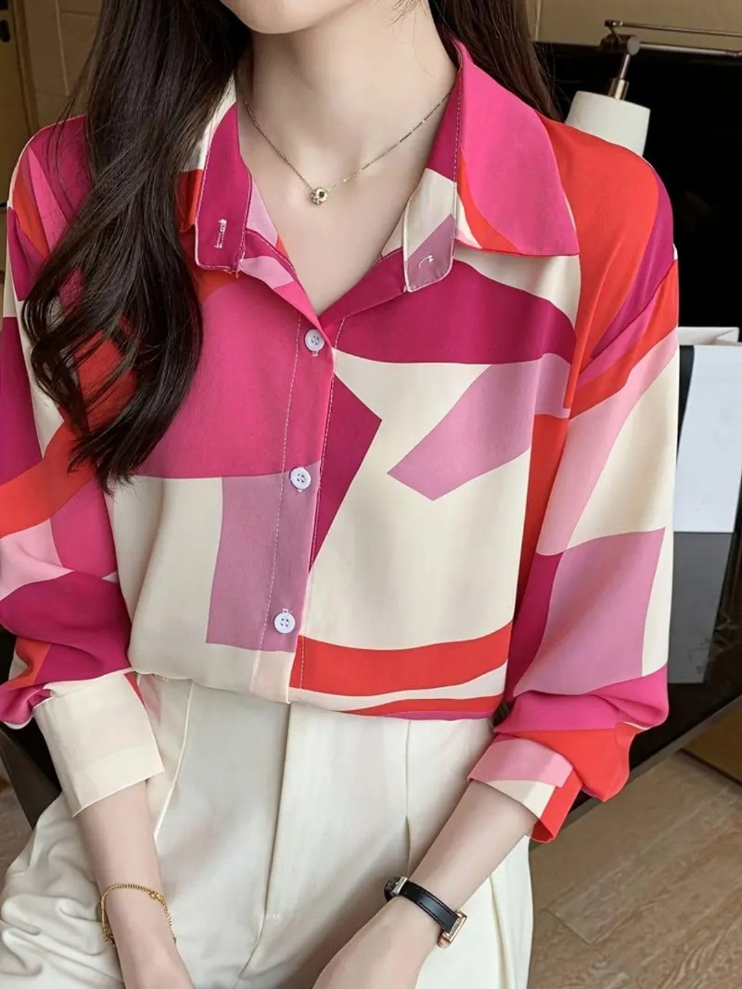 Trendy Queen Women's Printed Straight Mandarin Neck Shirt for Women's | Tops for Woman Shirts | Shirt for Women Stylish Western (SD778_S)