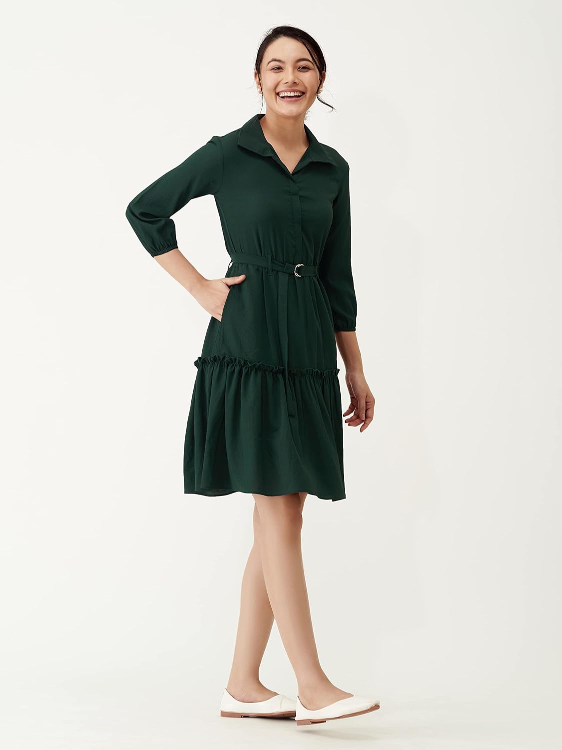 AASK Women Peplum Gathared Stylish Dress with Belt