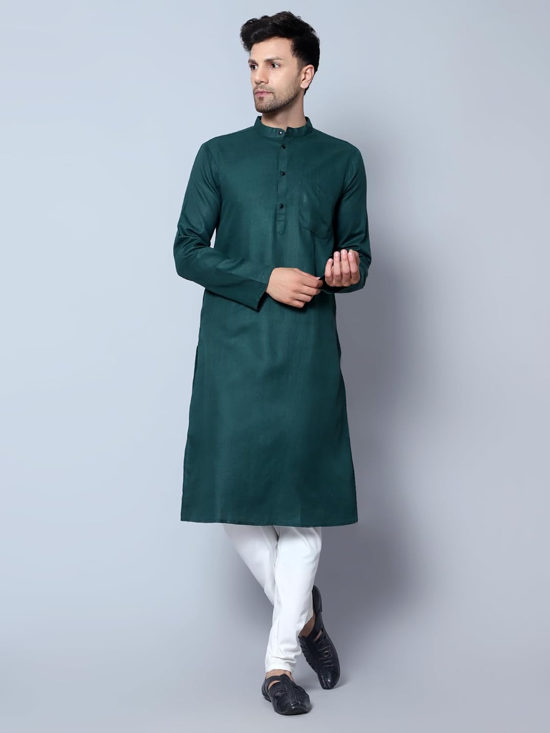 LATEST CHIKAN Men's Cotton Blend Solid Long Kurta