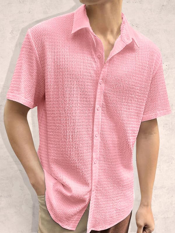 Pinkmint Popcorn Shirt for Men Soild Slim Fit Sleeve