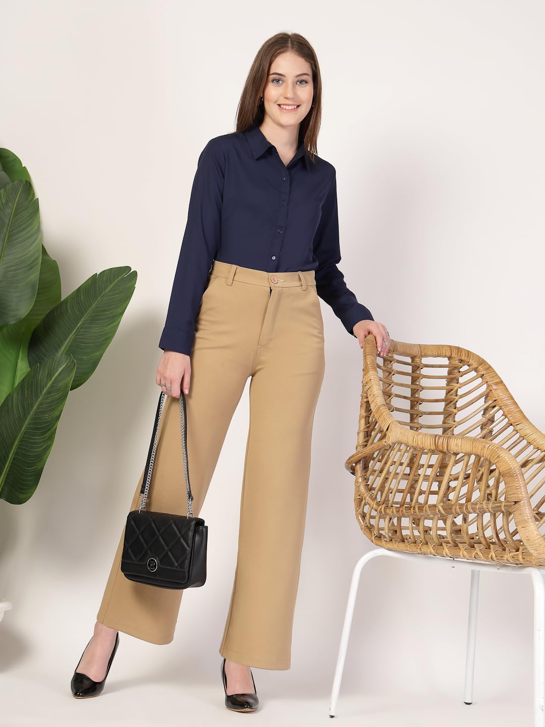 Style Quotient Women Solid White Polymoss Regular Formal Shirt