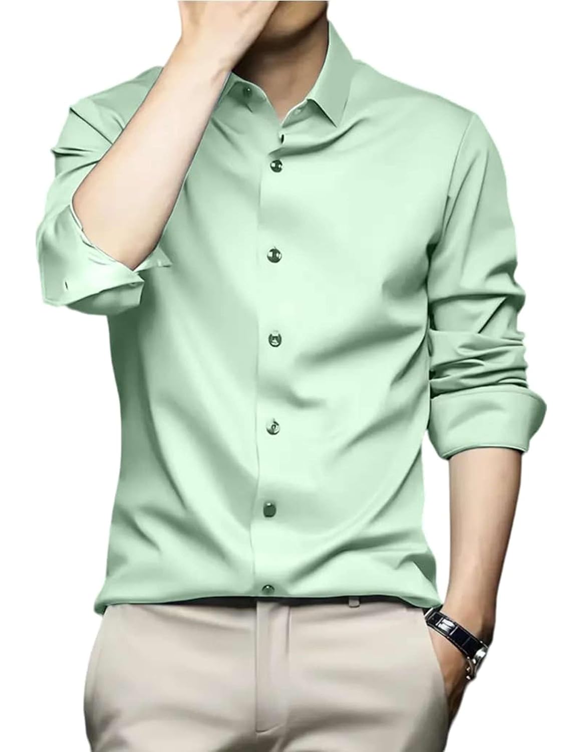 IndoPrimo Men's Stylish Solid Satin Casual Shirt