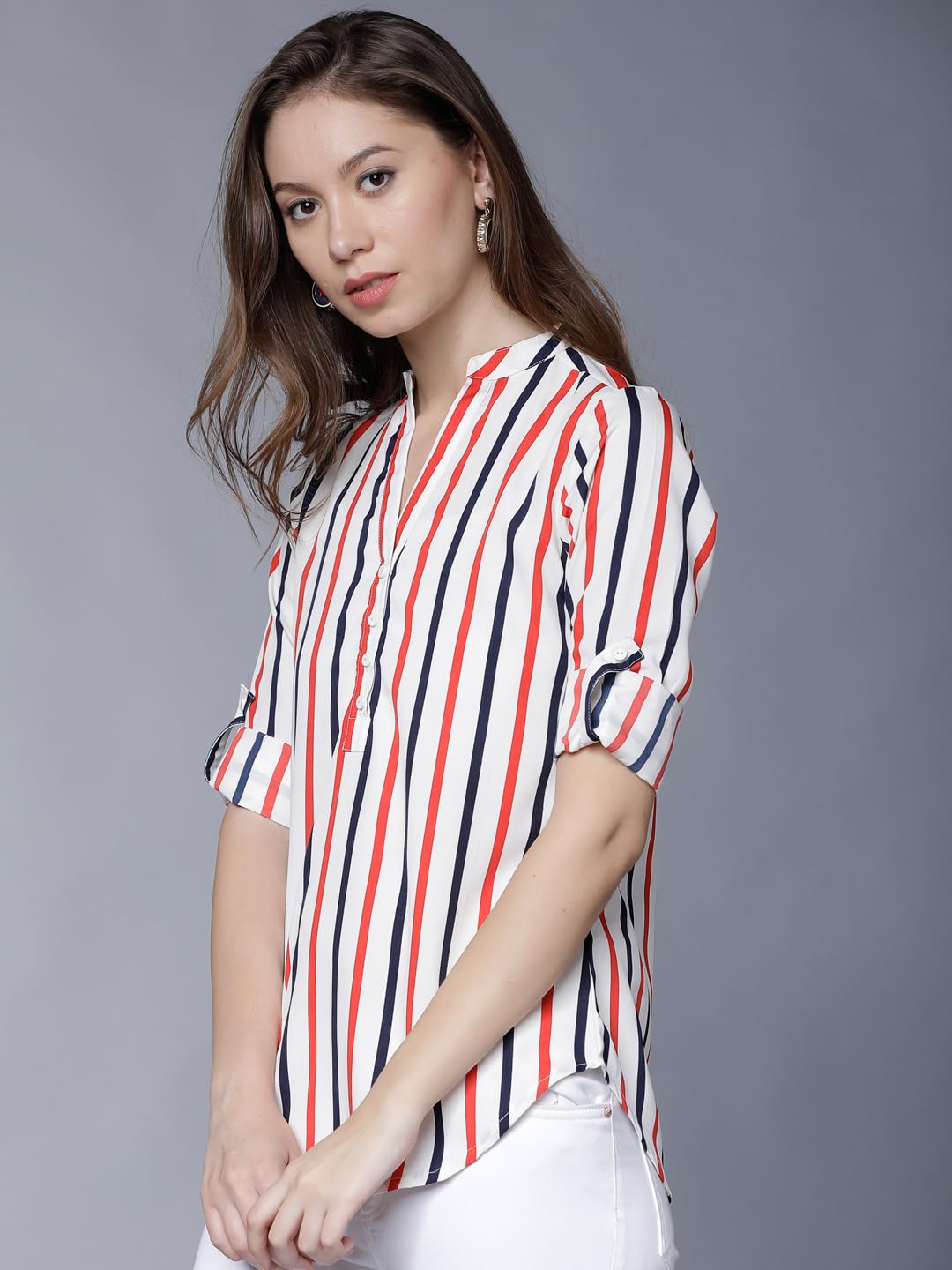 Tokyo Talkies Women's Colorful Striped Shirt-Style Top | Colorful Accents with A Relaxed Yet Structured Fit for A Fresh Look | Tops for Woman | Women Tops | Stylish Top