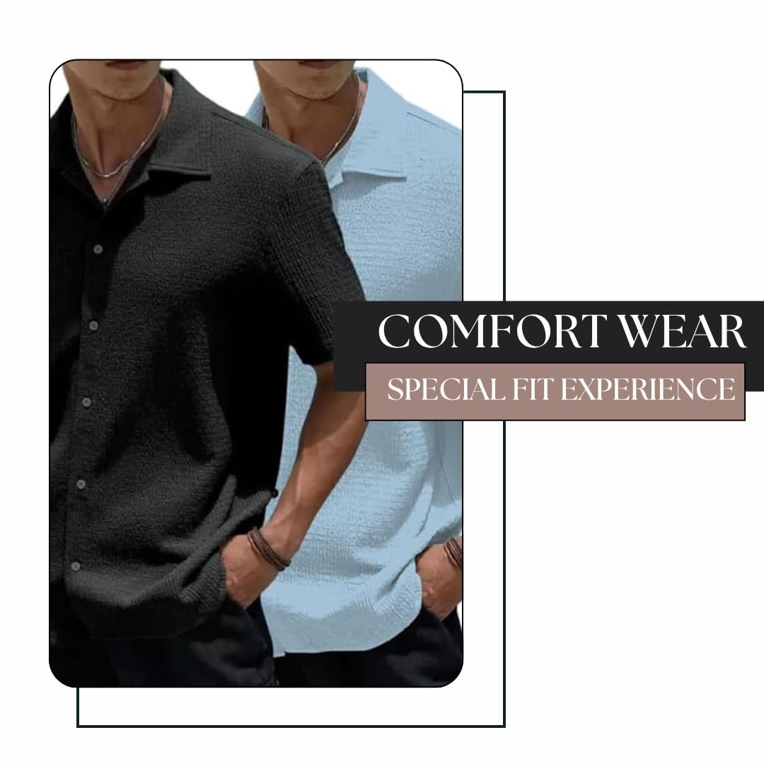 MiraMichi Men's Slim Fit Half Sleeve Polycotton Casual