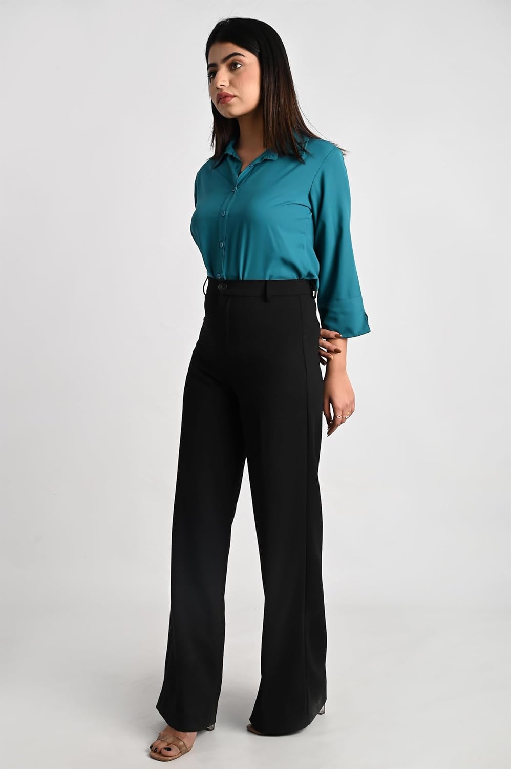 GM SARA Women's Polyester Stylish Regular Fit Button Down Plain Solid Formal Casual Shirts for Women Office Wear