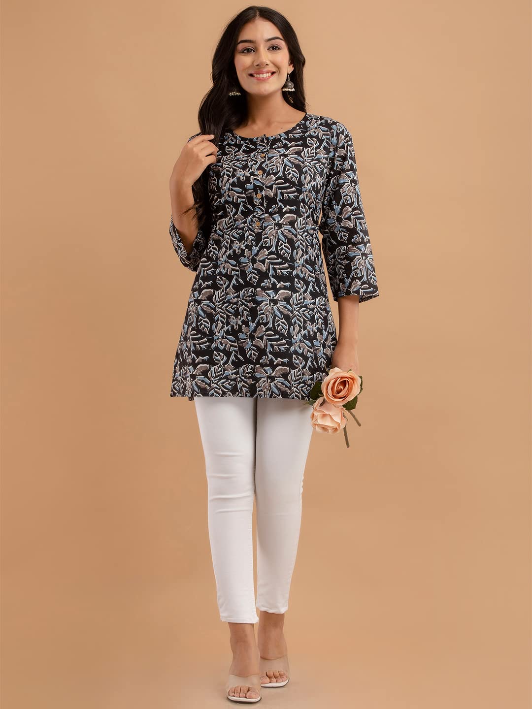 feranoid Women Cotton Printed Straight Short Kurti
