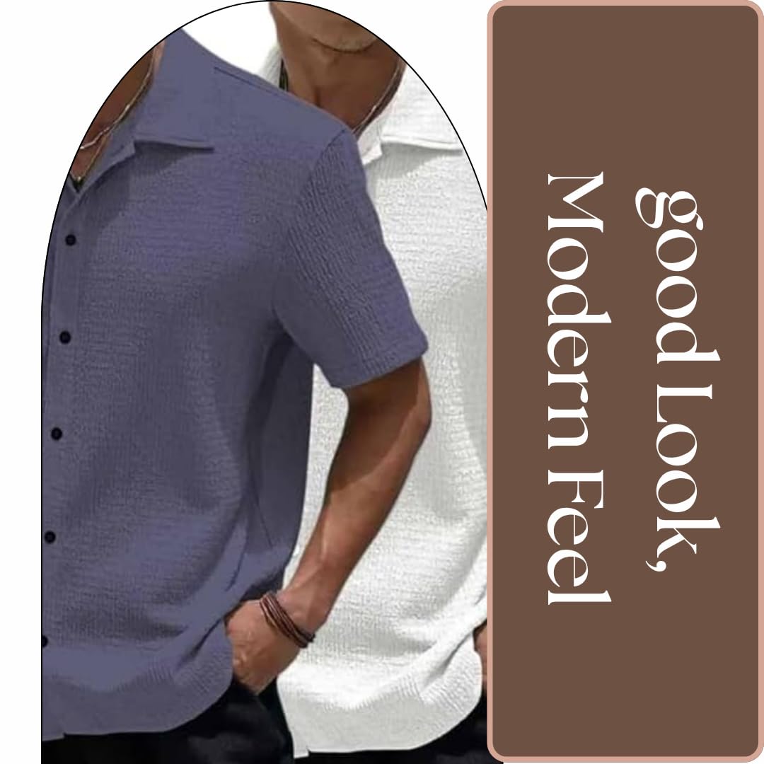 MiraMichi Men's Slim Fit Half Sleeve Polycotton Casual