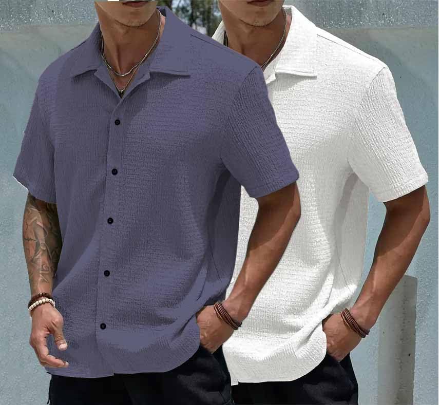 MiraMichi Men's Slim Fit Half Sleeve Polycotton Casual