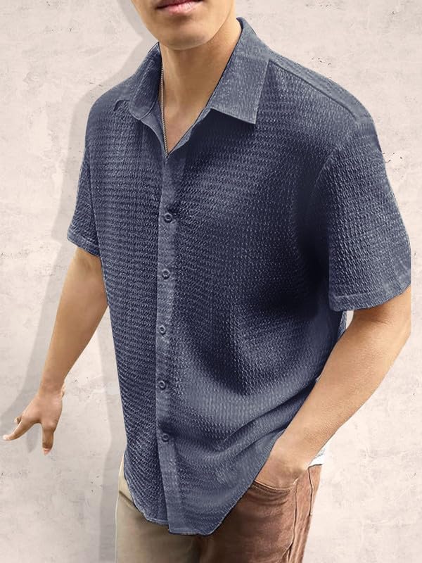 Pinkmint Popcorn Shirt for Men Soild Slim Fit Sleeve