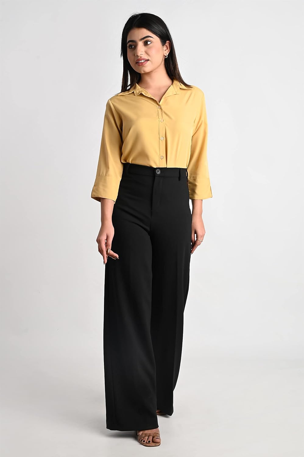GM SARA Women's Polyester Stylish Regular Fit Button Down Plain Solid Formal Casual Shirts for Women Office Wear