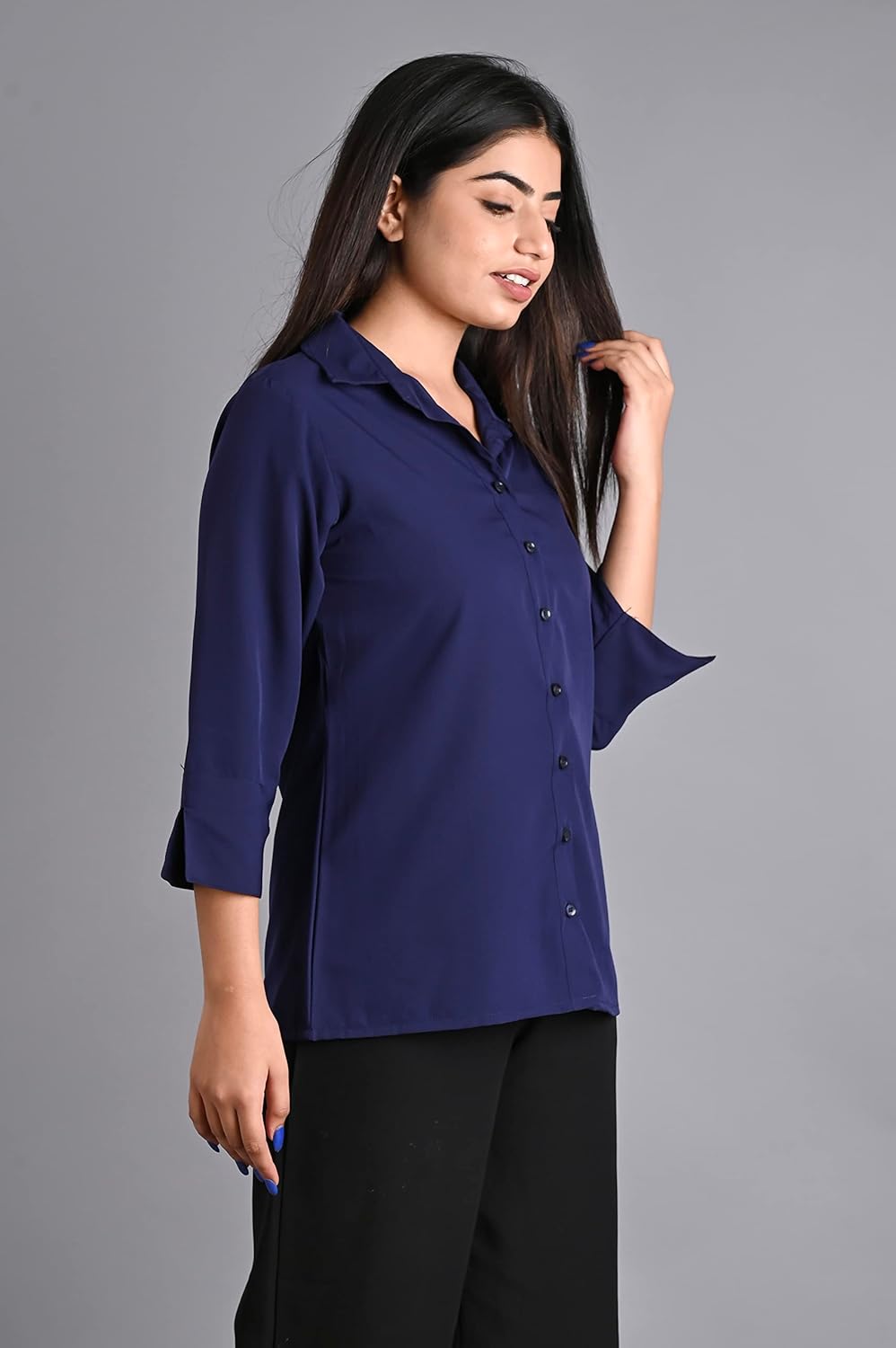 GM SARA Women's Polyester Stylish Regular Fit Button Down Plain Solid Formal Casual Shirts for Women Office Wear