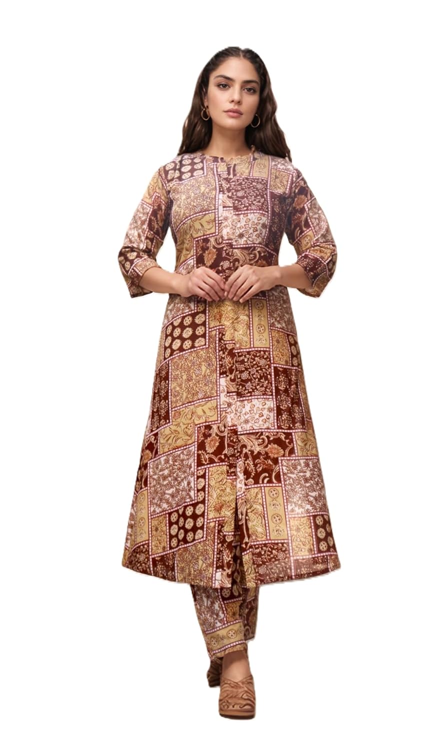 Women's Cotton Blend Floral Printed A-line Kurta
