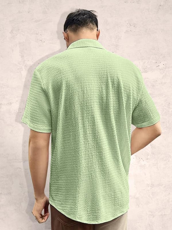 Pinkmint Popcorn Shirt for Men Soild Slim Fit Sleeve