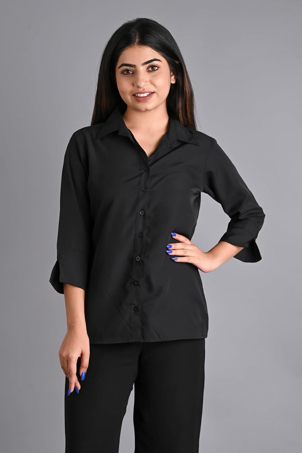 GM SARA Women's Polyester Stylish Regular Fit Button Down Plain Solid Formal Casual Shirts for Women Office Wear