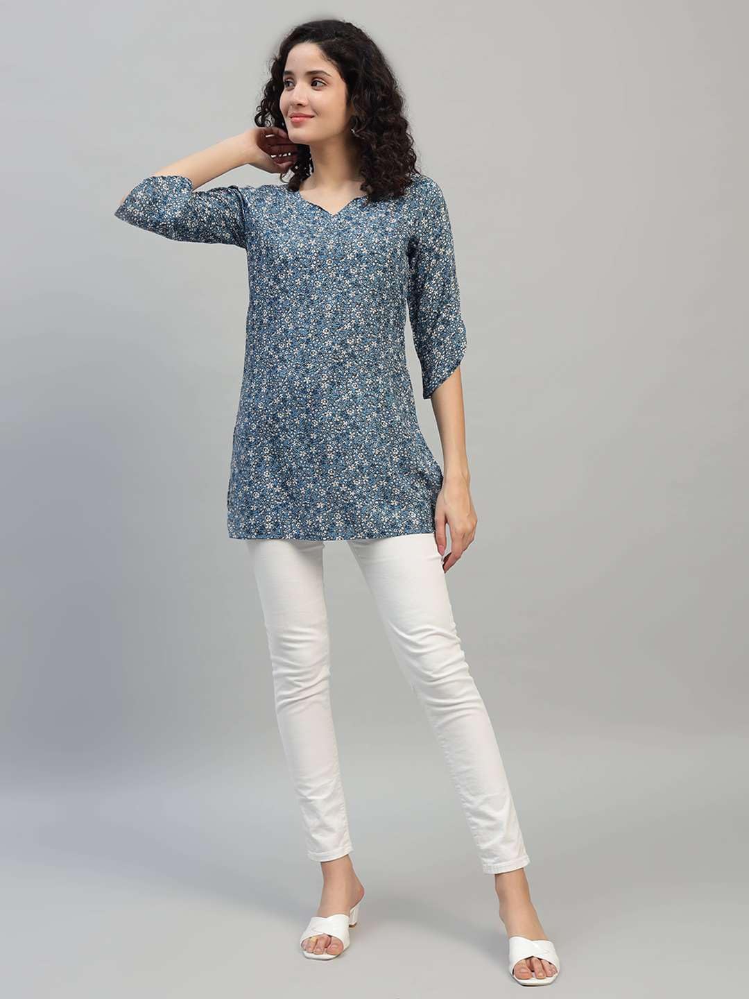 VEERSTOW Women's Cotton Short Kurti 3/4 Sleeve