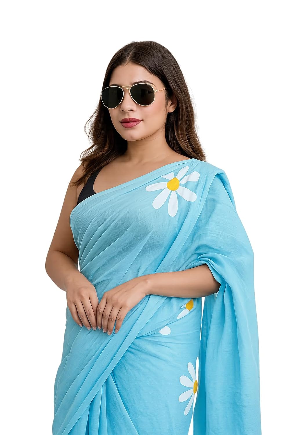 Lime Green Organza Daisy Print Saree