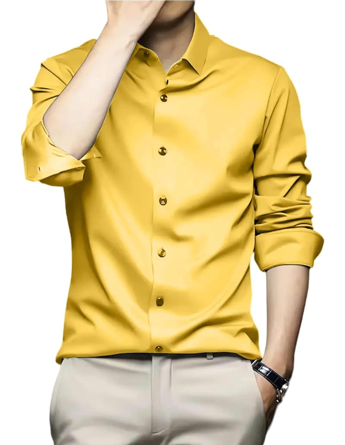 IndoPrimo Men's Stylish Solid Satin Casual Shirt