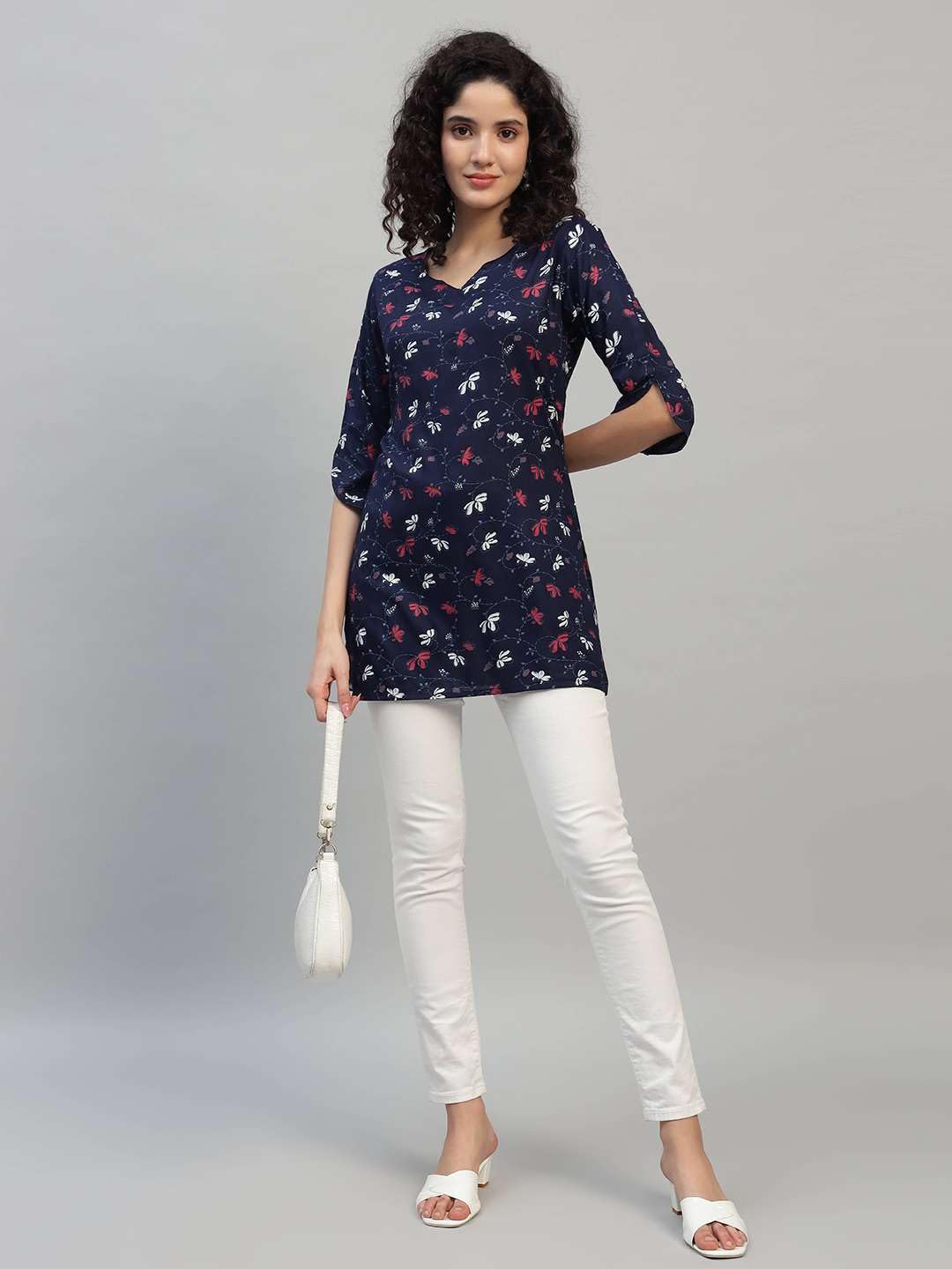 VEERSTOW Women's Cotton Short Kurti 3/4 Sleeve