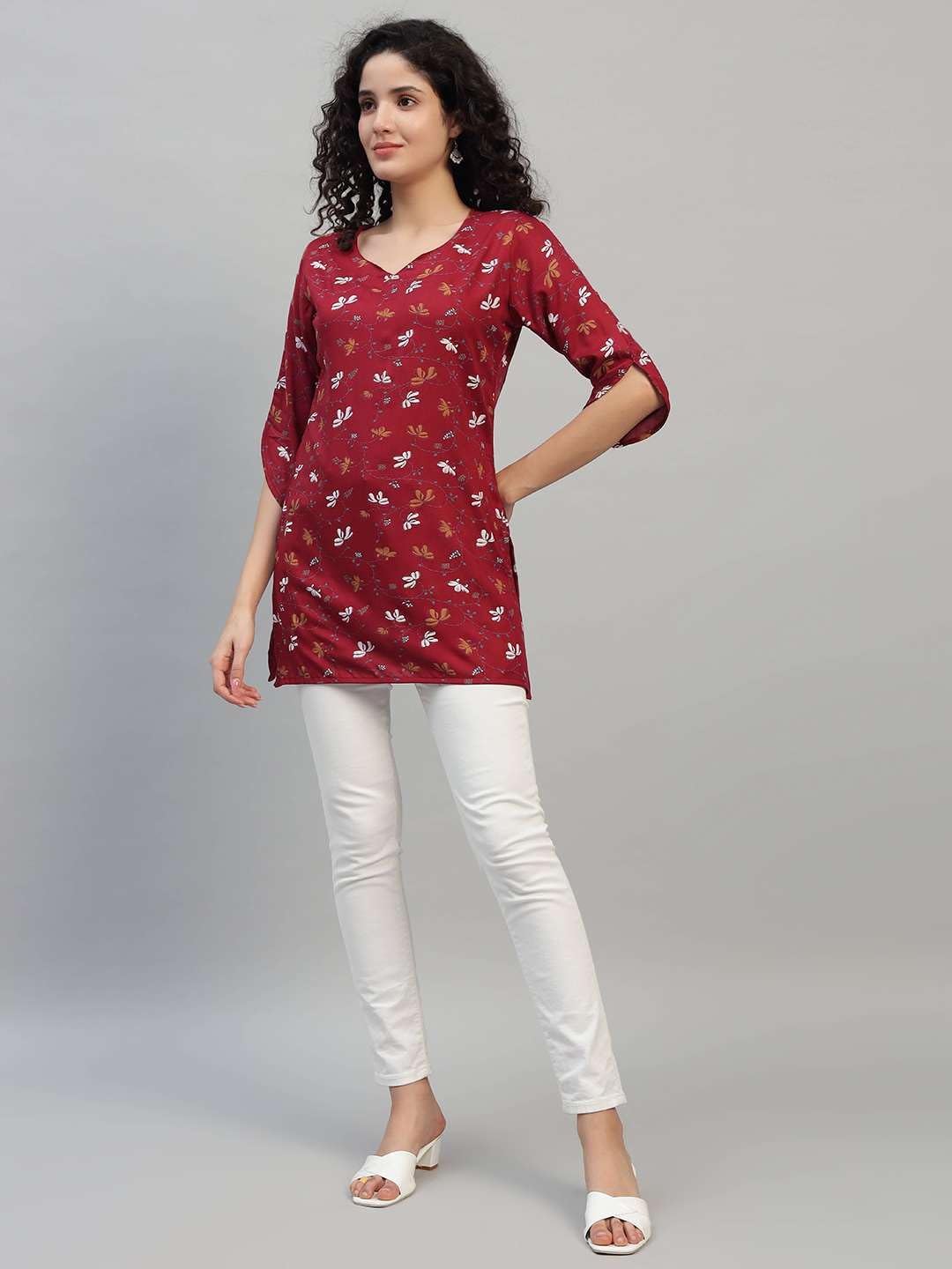 VEERSTOW Women's Cotton Short Kurti 3/4 Sleeve