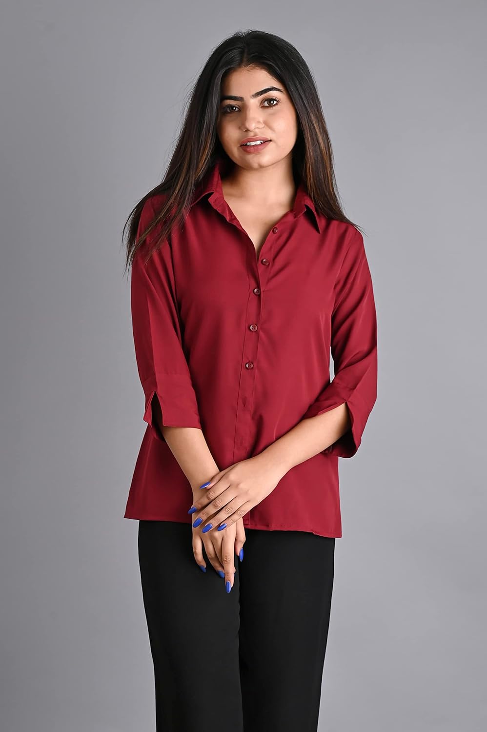 GM SARA Women's Polyester Stylish Regular Fit Button Down Plain Solid Formal Casual Shirts for Women Office Wear