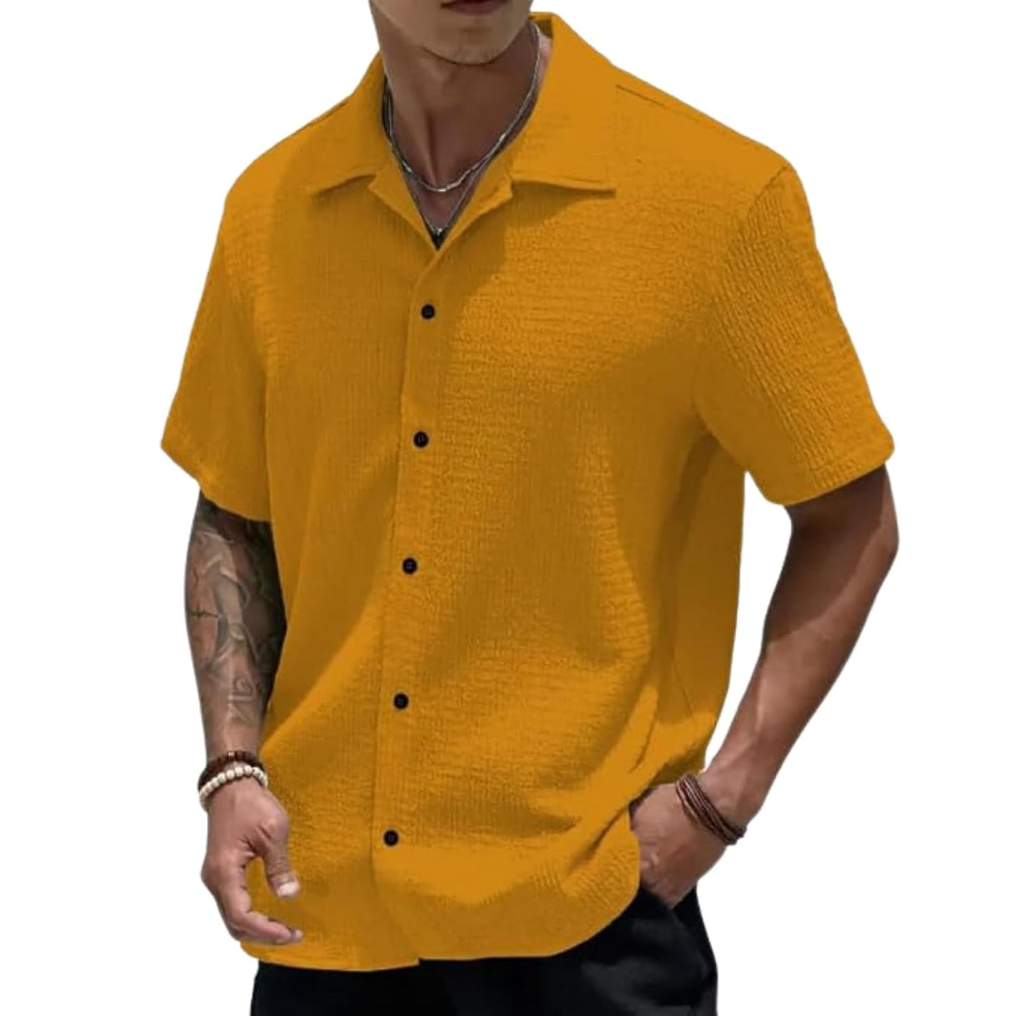 MiraMichi Men's Slim Fit Half Sleeve Polycotton Casual