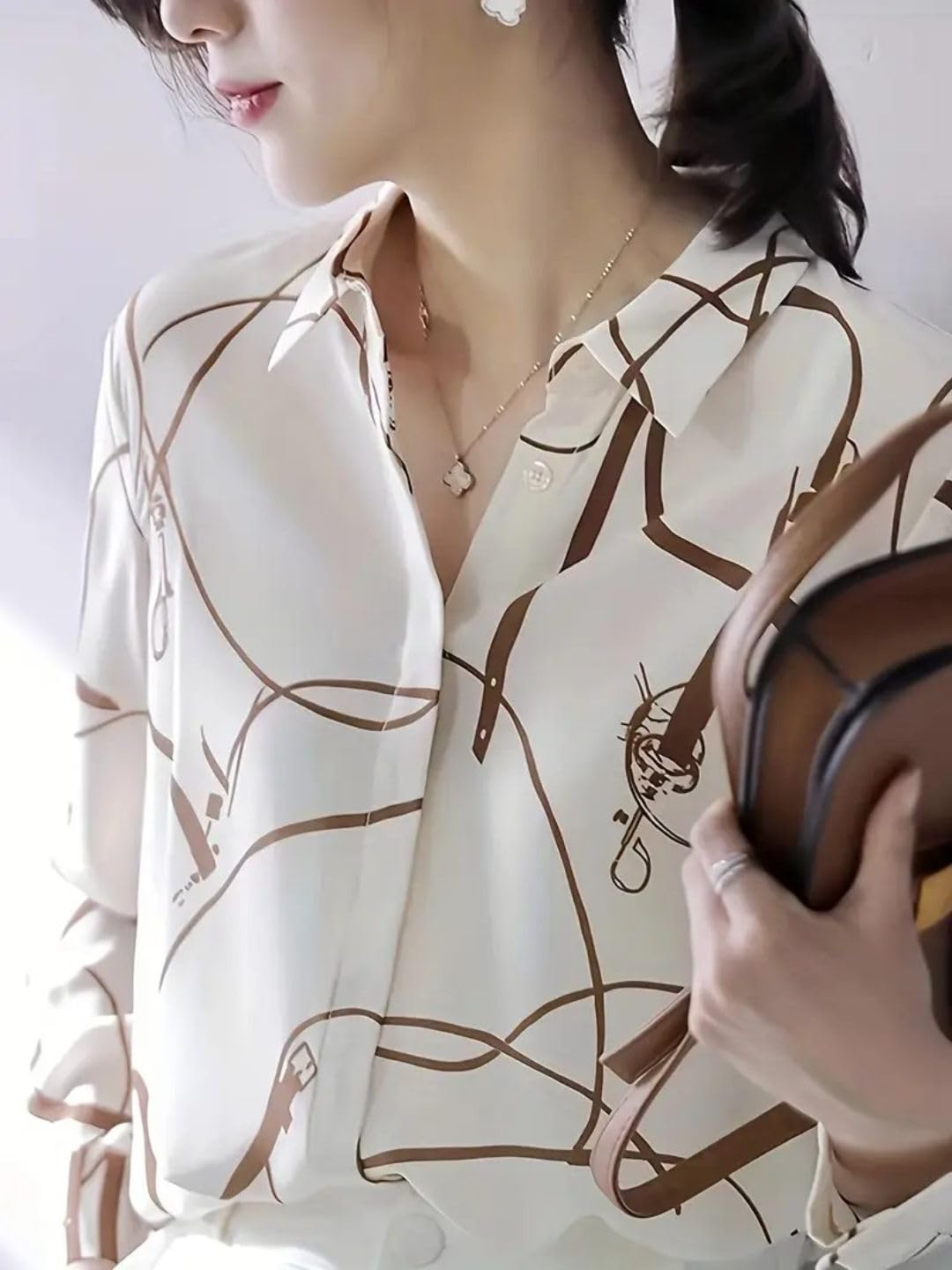 Trendy Queen Women's Short Sleeve Button-Down Shirt | Printed Casual Crop Top | Stylish Collared Shirt for Women | Oversized Shirt for Woman