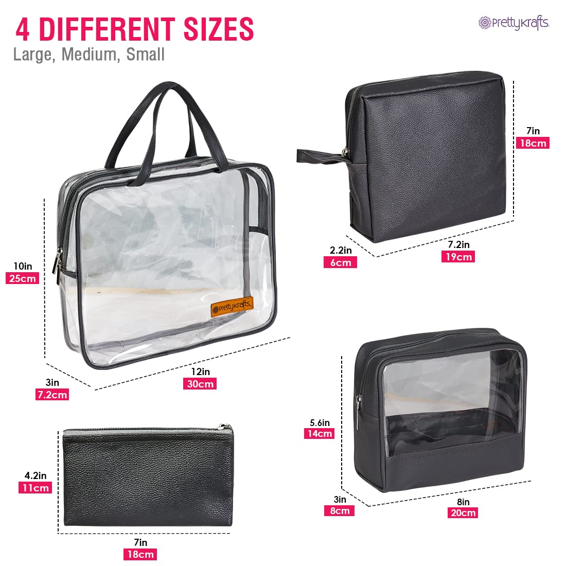 PrettyKrafts Set of 3 Multipurpose Transparent Pouch