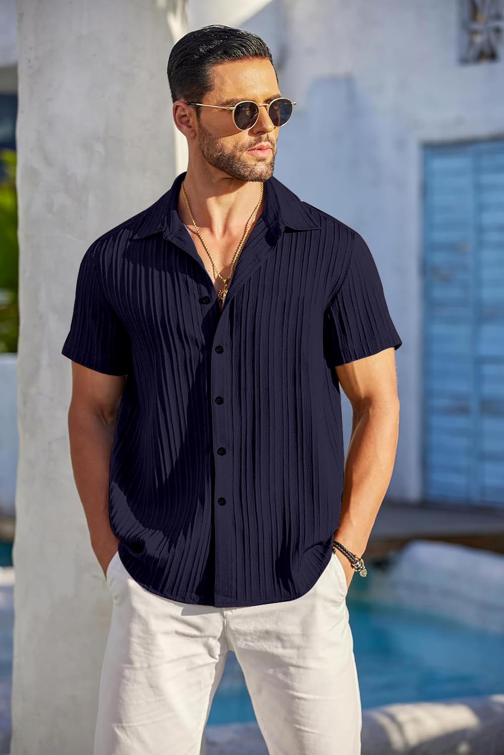 Mehrang Men's Casual Button Down Shirts Short Sleev