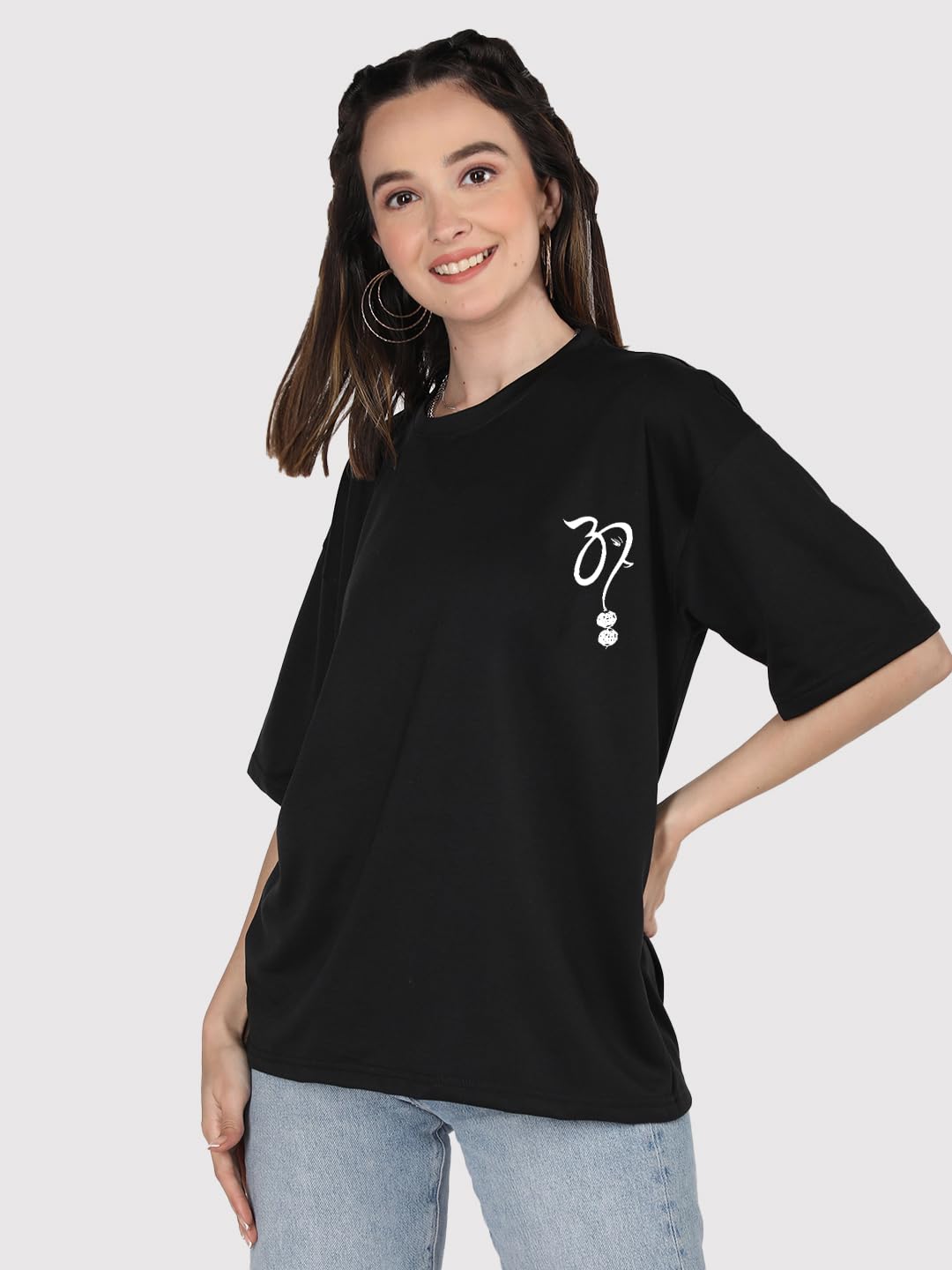 CHKOKKO Women's Polyester Oversized Fit Oversized Round Neck Drop Shoulder Printed T-Shirt