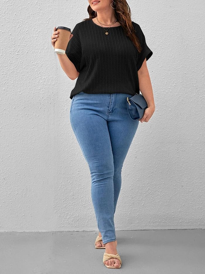 Zilcon Womens Dressy Casual Business Work Tops Summer Half Sleeve Shirts Boat Neck Jacquared Tshirts