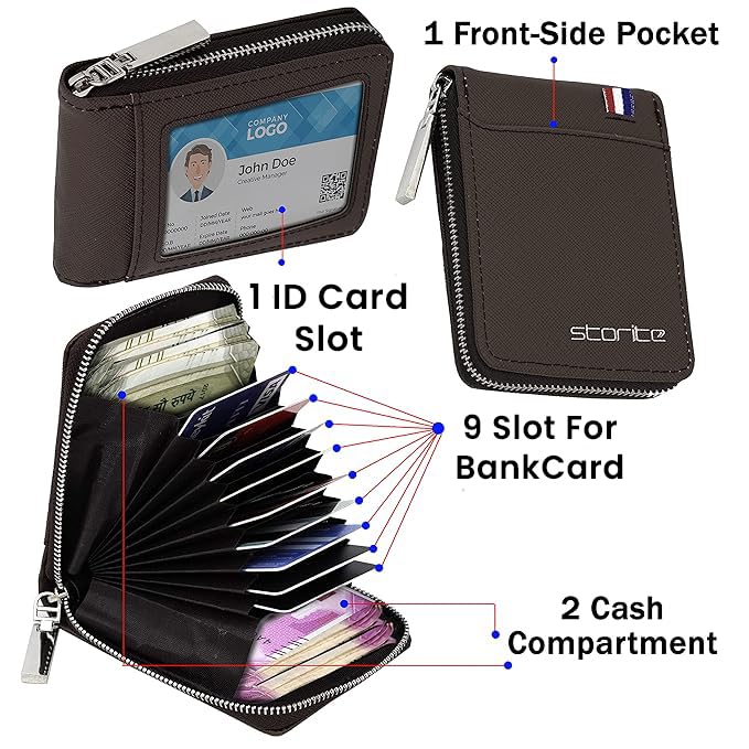 Storite PU Leather 9 Slot Vertical Credit Debit Card