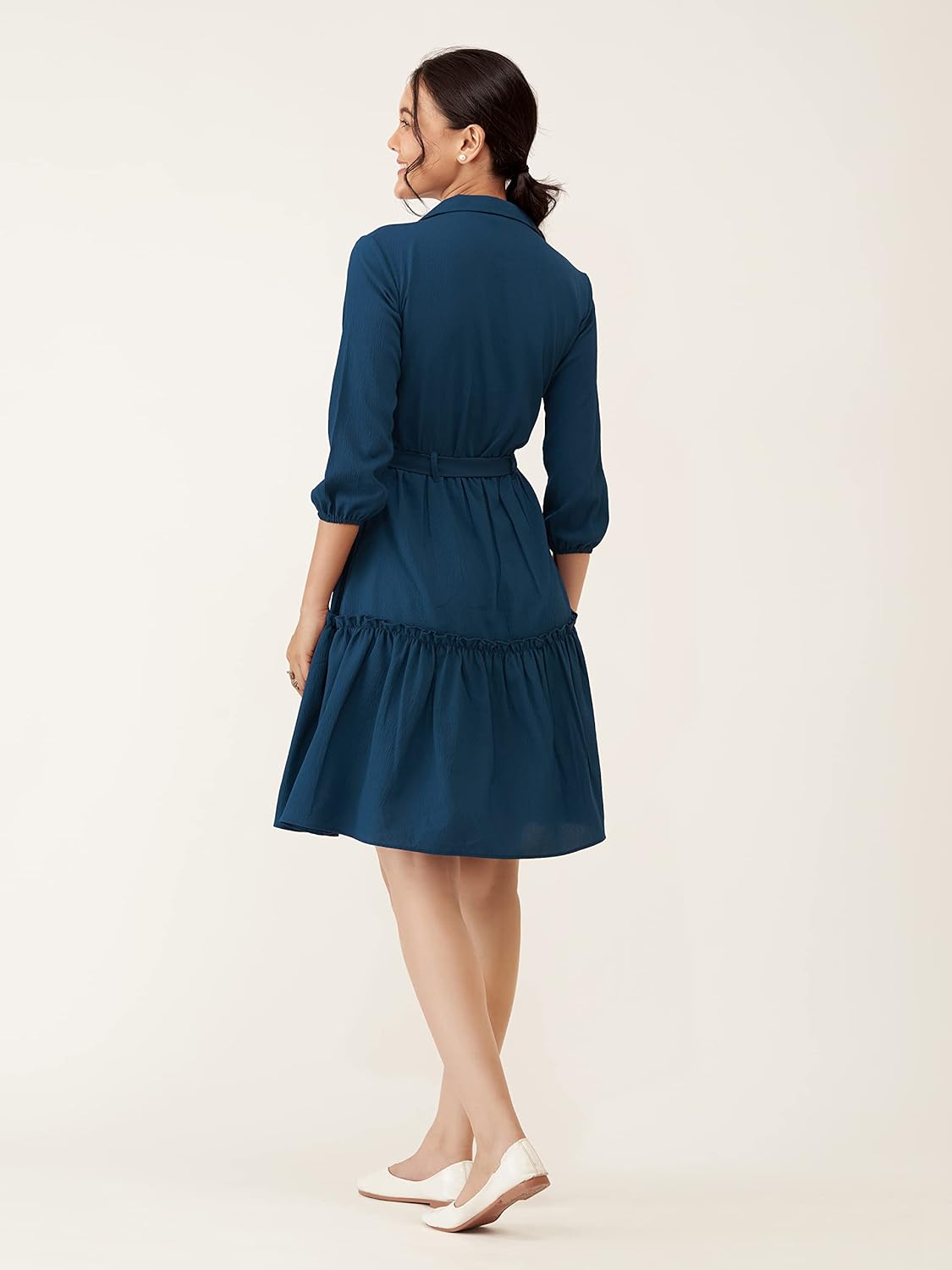 AASK Women Peplum Gathared Stylish Dress with Belt