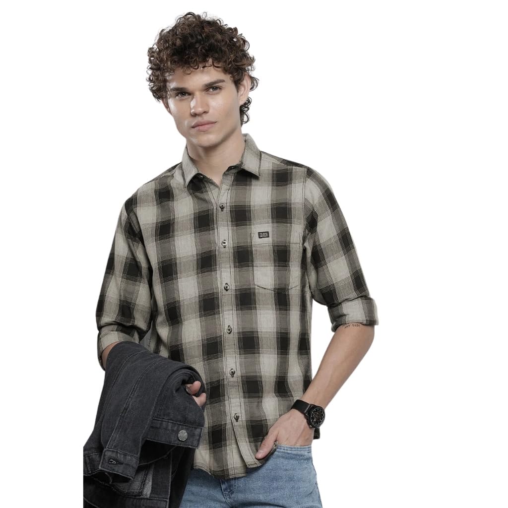 The Indian Garage Co Men's Cotton Slim Fit Checkered