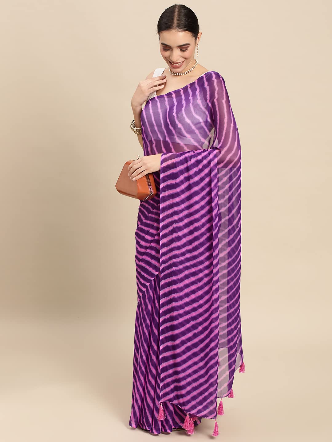 Women's Chiffon Lehriya Printed Saree Without Blouse