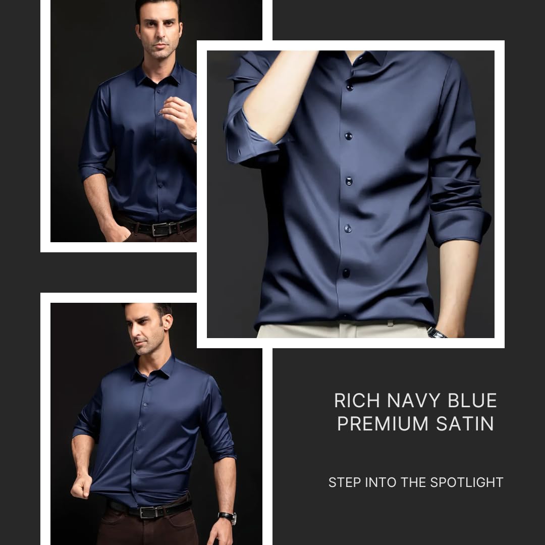 IndoPrimo Men's Stylish Solid Satin Casual Shirt