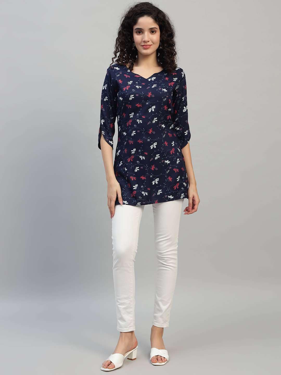VEERSTOW Women's Cotton Short Kurti 3/4 Sleeve