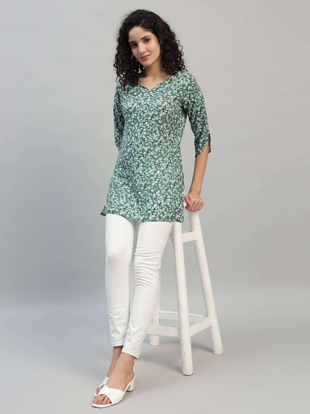 VEERSTOW Women's Cotton Short Kurti 3/4 Sleeve