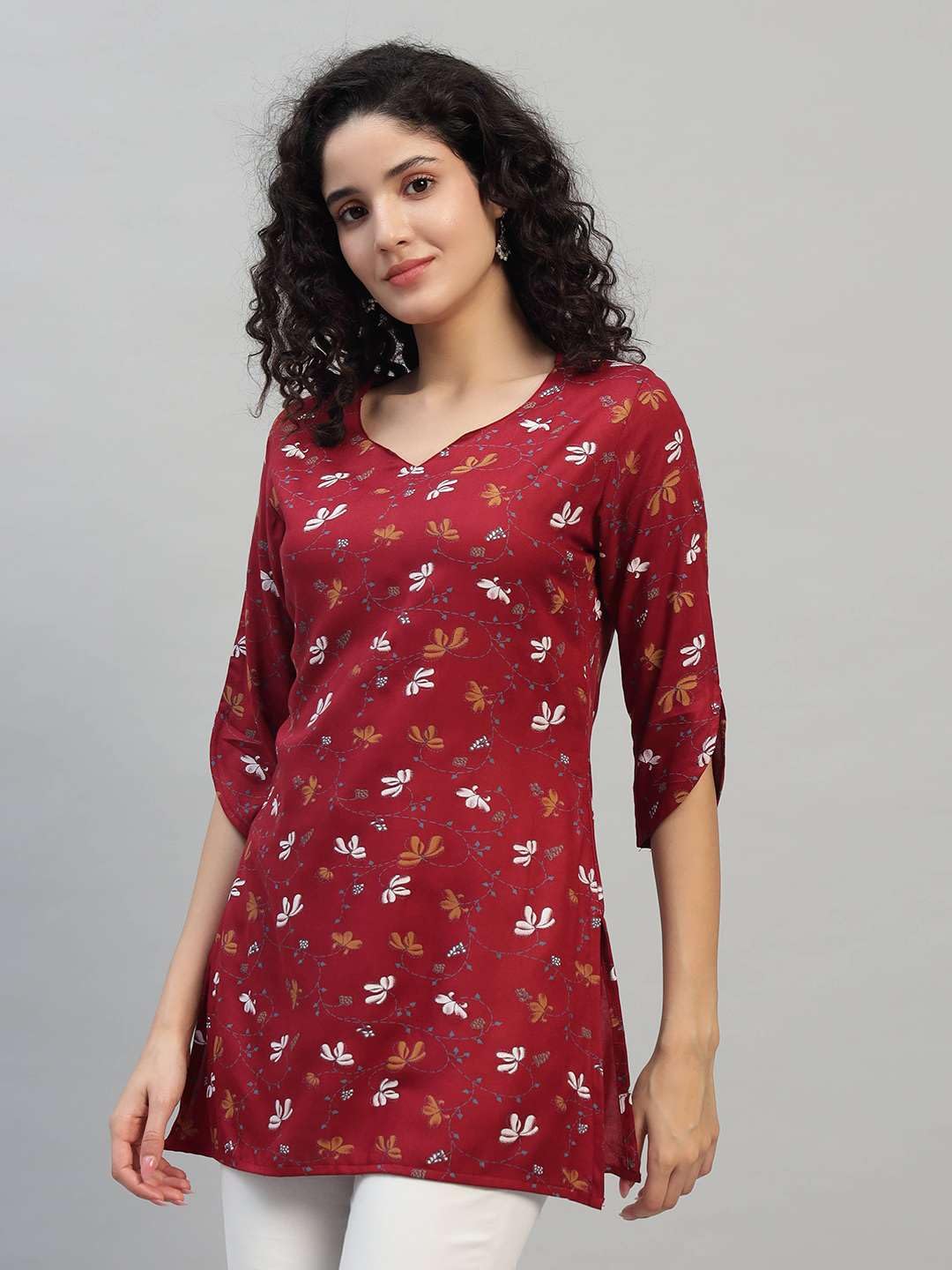 VEERSTOW Women's Cotton Short Kurti 3/4 Sleeve