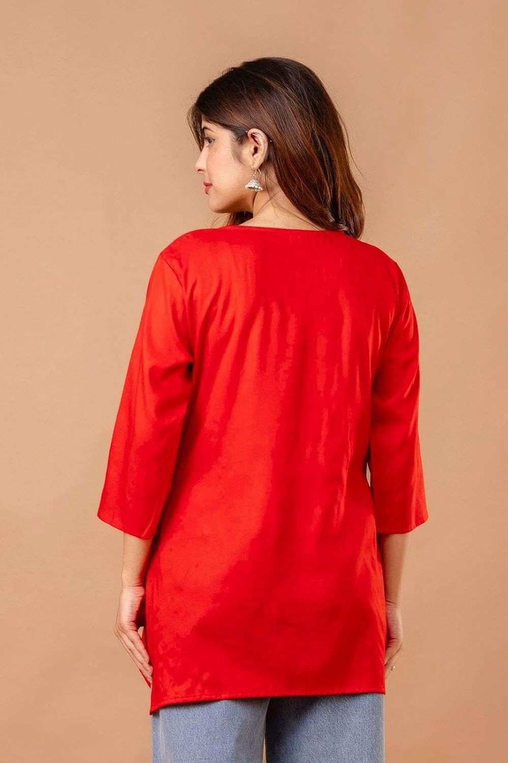 Women's Cotton Kurti with White Floral Embroidery